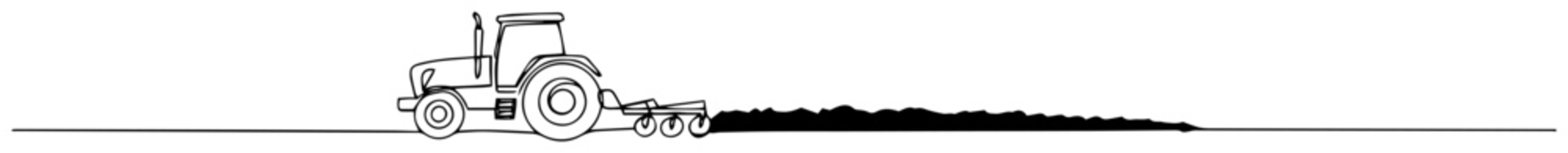 Tractor plowing soil on farmland monoline vector