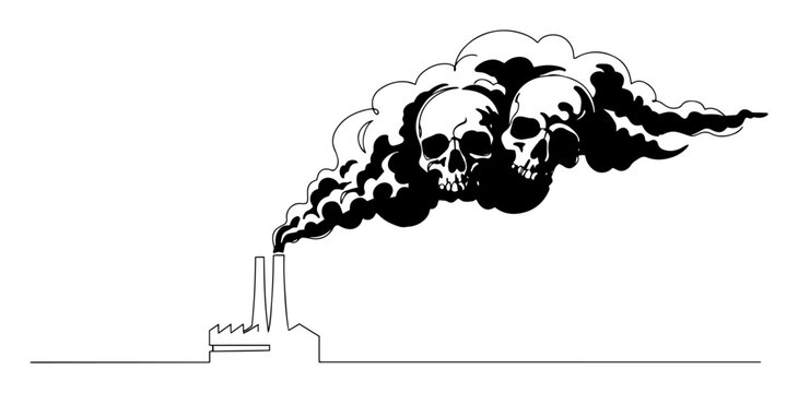 Factory smoke with skull shapes monoline vector