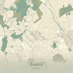 Naklejka premium Vintage Canvas Map of Joure, Netherlands | Scandinavian Wall Art | Historic Topographic