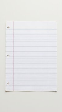 Single sheet of white lined loose leaf paper on plain background