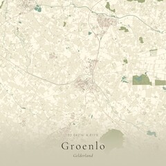 Fototapeta premium Vintage Canvas Map of Groenlo, Netherlands | Scandinavian Wall Art | Historic Topographic