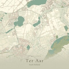 Fototapeta premium Vintage Canvas Map of Ter Aar, Netherlands | Scandinavian Wall Art | Historic Topographic