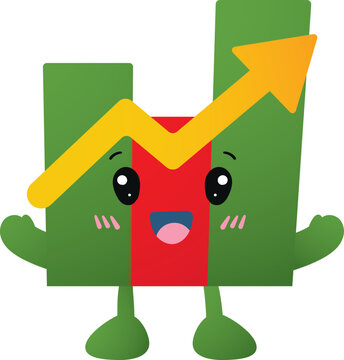 Cute character combines green bars and a rising arrow