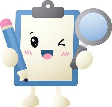 Cute cartoon clipboard winks cheerfully