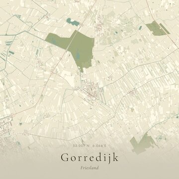 Vintage Canvas Map of Gorredijk, Netherlands | Scandinavian Wall Art | Historic Topographic