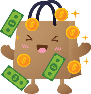 Cute paper bag smiles with joy and excitement