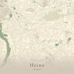 Naklejka premium Vintage Canvas Map of Heino, Netherlands | Scandinavian Wall Art | Historic Topographic