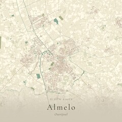 Fototapeta premium Vintage Canvas Map of Almelo, Netherlands | Scandinavian Wall Art | Historic Topographic