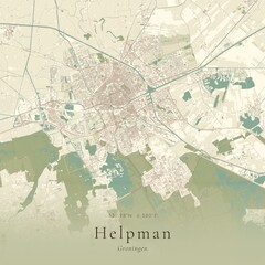 Naklejka premium Vintage Canvas Map of Helpman, Netherlands | Scandinavian Wall Art | Historic Topographic