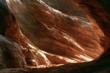 Fototapeta premium Layered sedimentary rock formation in a desert slot canyon with sun-bleached skull