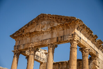 Entablature of the portico of the Capitol at the archaeological site of Dougga, in Teboursouk, outside of Tunis, Tunisia © Angela