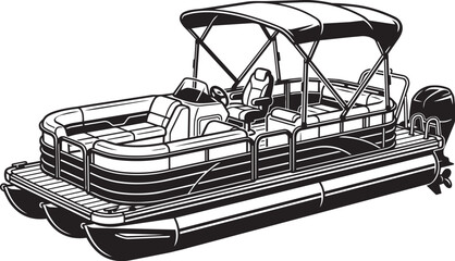 Pontoon boat illustration with canopy and seats isolated on white background for marine travel and leisure activities © sajed