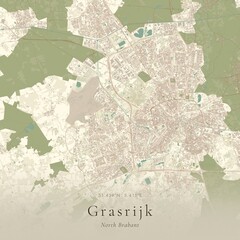 Naklejka premium Vintage Canvas Map of Grasrijk, Netherlands | Scandinavian Wall Art | Historic Topographic