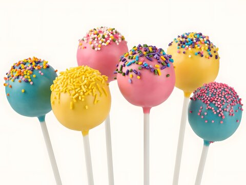 Colorful Cake Pops with Sprinkles on White Sticks for Celebrations