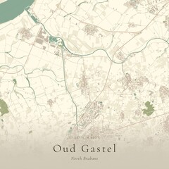 Fototapeta premium Vintage Canvas Map of Oud Gastel, Netherlands | Scandinavian Wall Art | Historic Topographic