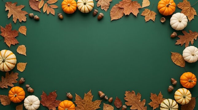 Minimal Halloween Flat Lay Background with Autumn Leaves and Copy Space