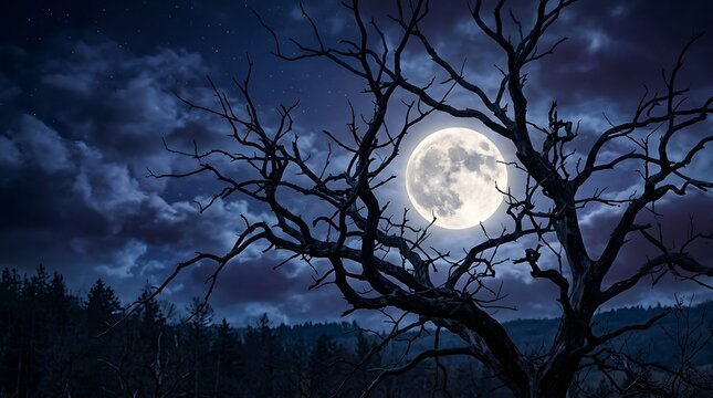 Purple Halloween Background with Spider Web and Copy Space