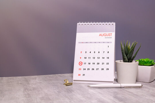 August 16 Calendar Date with Copy Space and Office Desk Accessories