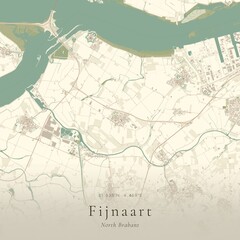 Fototapeta premium Vintage Canvas Map of Fijnaart, Netherlands | Scandinavian Wall Art | Historic Topographic