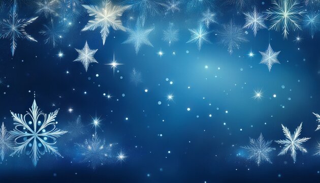 Abstract Blue Background With Snowflakes And Stars Festive Winter Holiday Wallpaper
