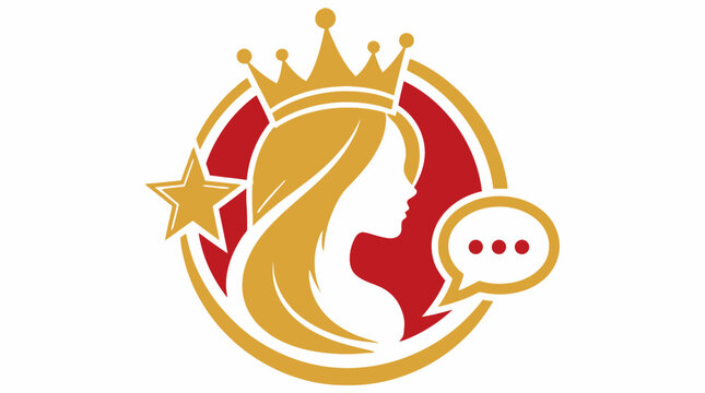Princess profile logo with crown and chat bubble.