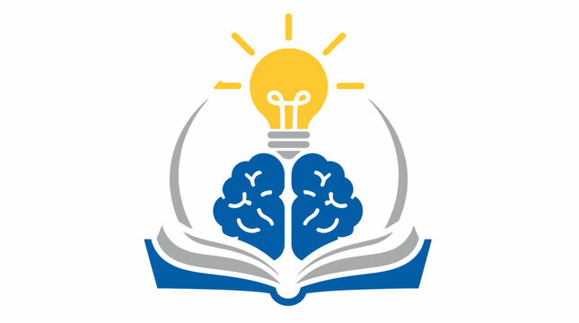 Open book with human brain and lightbulb idea.
