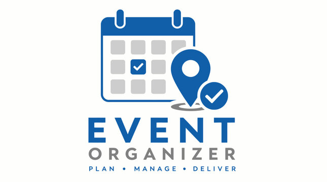 Event organizer logo with calendar and location icons.