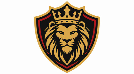 Obraz premium Lion head with crown on gold and black shield.