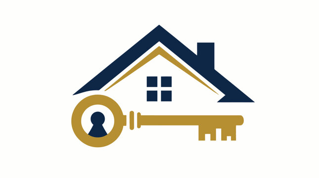 House roof icon integrated with security key.