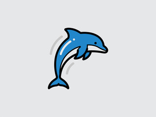 Naklejka premium Blue Cartoon Dolphin Illustration Jumping Out.
