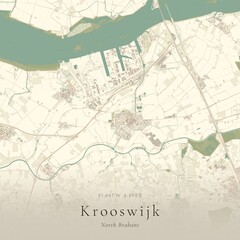Naklejka premium Vintage Canvas Map of Krooswijk, Netherlands | Scandinavian Wall Art | Historic Topographic