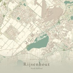 Naklejka premium Vintage Canvas Map of Rijsenhout, Netherlands | Scandinavian Wall Art | Historic Topographic