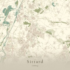 Fototapeta premium Vintage Canvas Map of Sittard, Netherlands | Scandinavian Wall Art | Historic Topographic