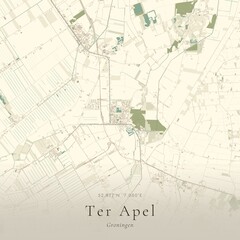 Fototapeta premium Vintage Canvas Map of Ter Apel, Netherlands | Scandinavian Wall Art | Historic Topographic