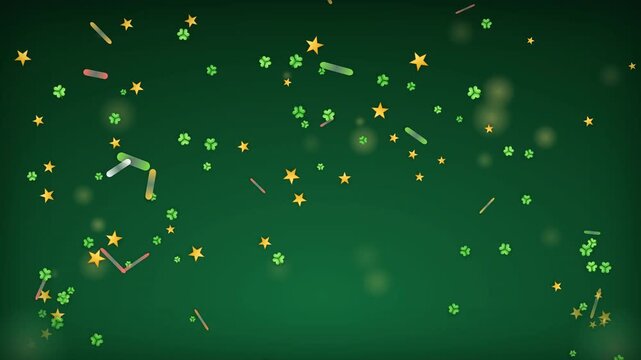 Festive Confetti Cannon Burst with Green Clovers and Gold Stars
