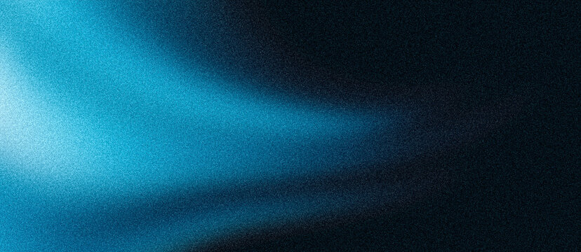 Glowing blue light blur shape on dark grain texture background with noisy effect, abstract poster header cover wallpaper banner backdrop design
