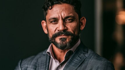 Obraz premium Mature man with beard and suit looking directly at the camera with a serious expression