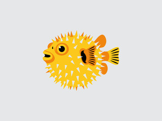Yellow Puffer Fish with Spines and Fins. © chalzart