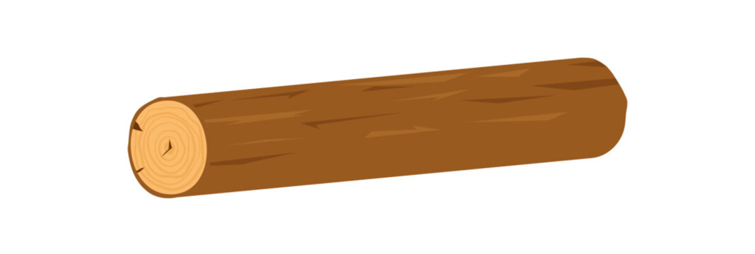 Round wood log label in flat style. Brown wooden trunk section with grain as simple cartoon . Nature sticker or badge for lumber, carpentry product tag and forest theme label