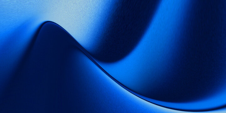 3D abstract metallic blue gradient background with soft, diagonally curved pleated sheets