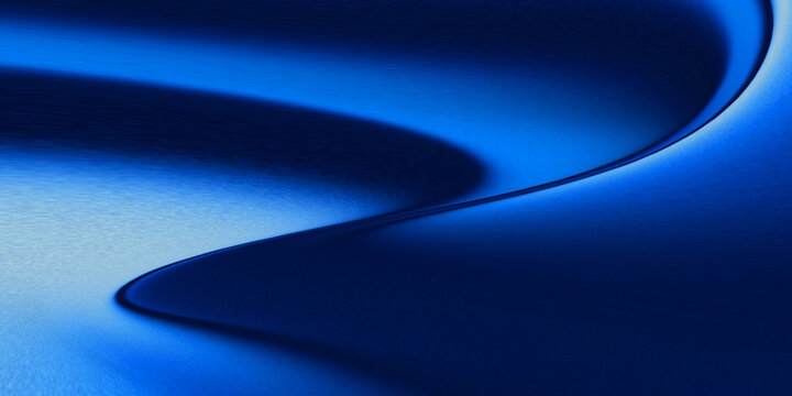 3D abstract metallic blue gradient background with soft, diagonally curved pleated sheets