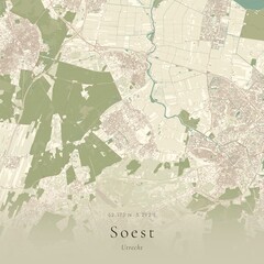 Naklejka premium Vintage Canvas Map of Soest, Netherlands | Scandinavian Wall Art | Historic Topographic