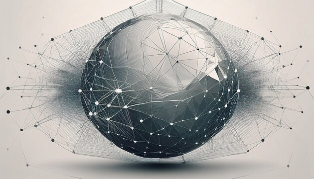 Abstract Image Of A Sphere Made Of Lines And Dots Clean White Background Digital Art Fo