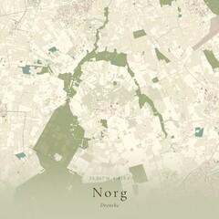 Naklejka premium Vintage Canvas Map of Norg, Netherlands | Scandinavian Wall Art | Historic Topographic