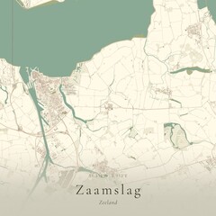Fototapeta premium Vintage Canvas Map of Zaamslag, Netherlands | Scandinavian Wall Art | Historic Topographic