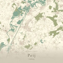 Fototapeta premium Vintage Canvas Map of Peij, Netherlands | Scandinavian Wall Art | Historic Topographic