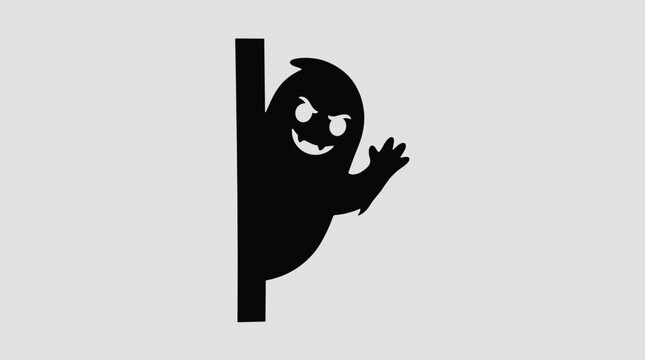 Cartoon ghost peeking around a wall with a mischievous expression