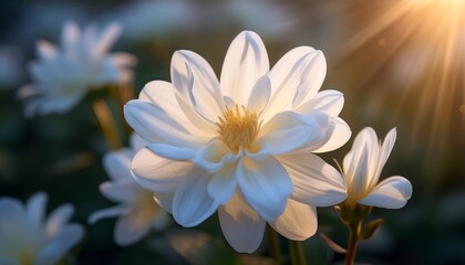 Fototapeta premium Delicate White Flower Petals Unfurling In Soft Luminous Light