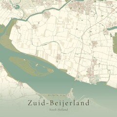 Naklejka premium Vintage Canvas Map of Zuid-Beijerland, Netherlands | Scandinavian Wall Art | Historic Topographic
