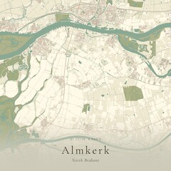 Fototapeta premium Vintage Canvas Map of Almkerk, Netherlands | Scandinavian Wall Art | Historic Topographic